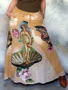 Designer Maxi Skirt Artisan floral Golden Botichelly Venus Patch